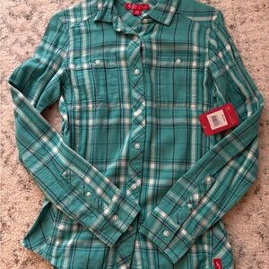 Eastern Mountain Sports Women’s Teal Plaid Button Down Shirt